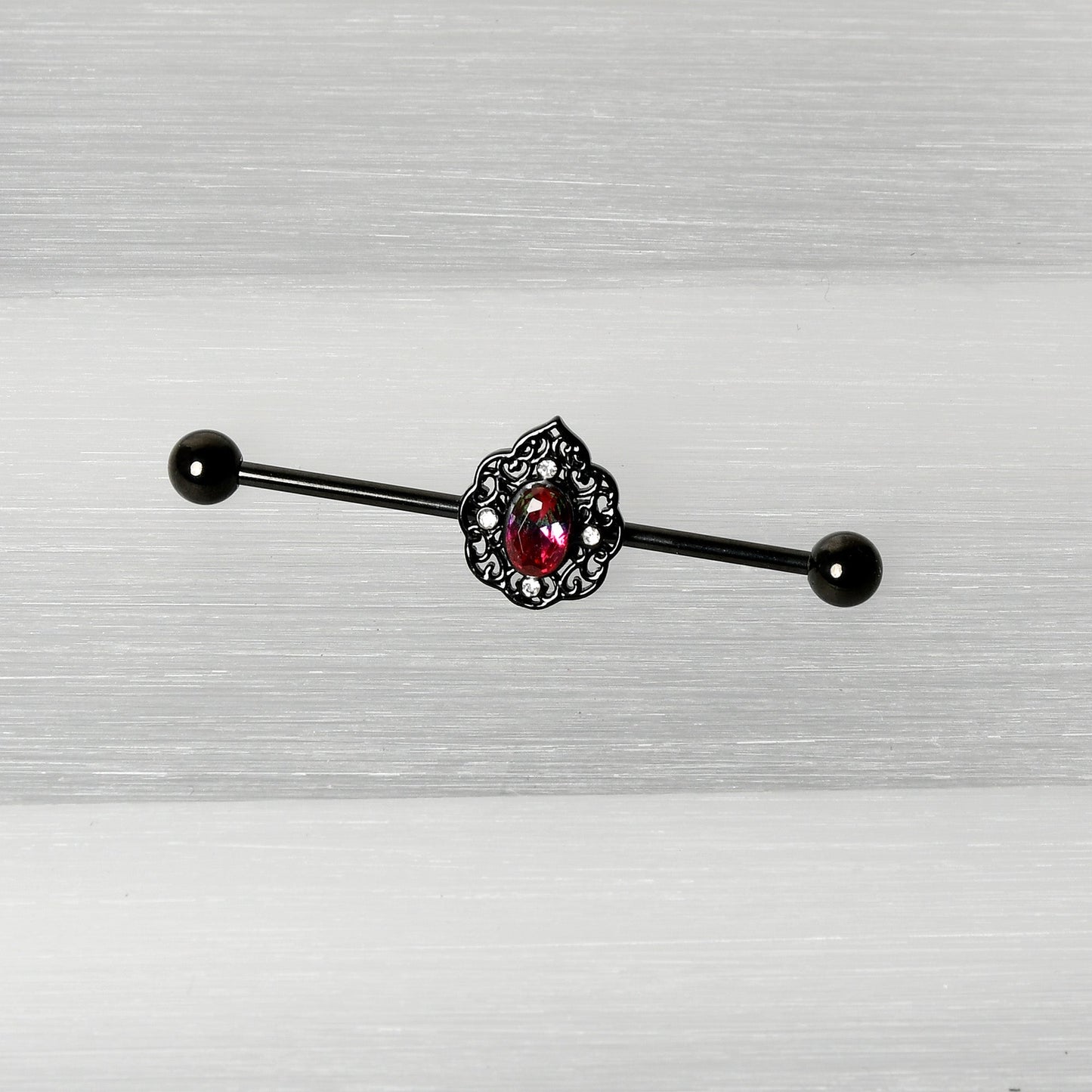 14G Purple Tourmaline Black Lacy Drop Industrial Barbell 38mm