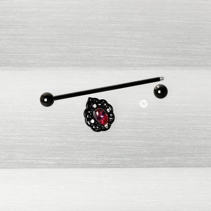 14G Purple Tourmaline Black Lacy Drop Industrial Barbell 38mm