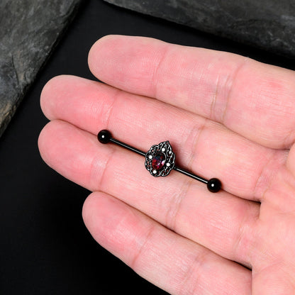 14G Purple Tourmaline Black Lacy Drop Industrial Barbell 38mm