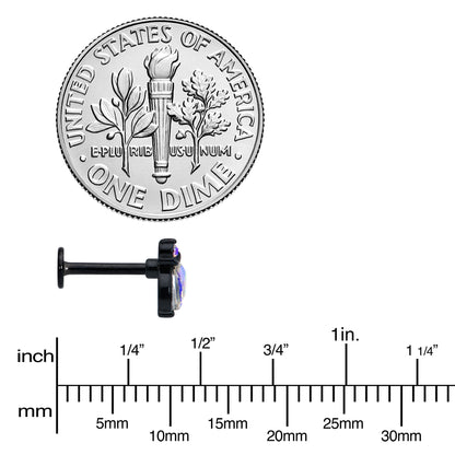 16G 5/16 Aurora CZ Gem Black Fleur de Lis Butterfly Labret Monroe Tragus