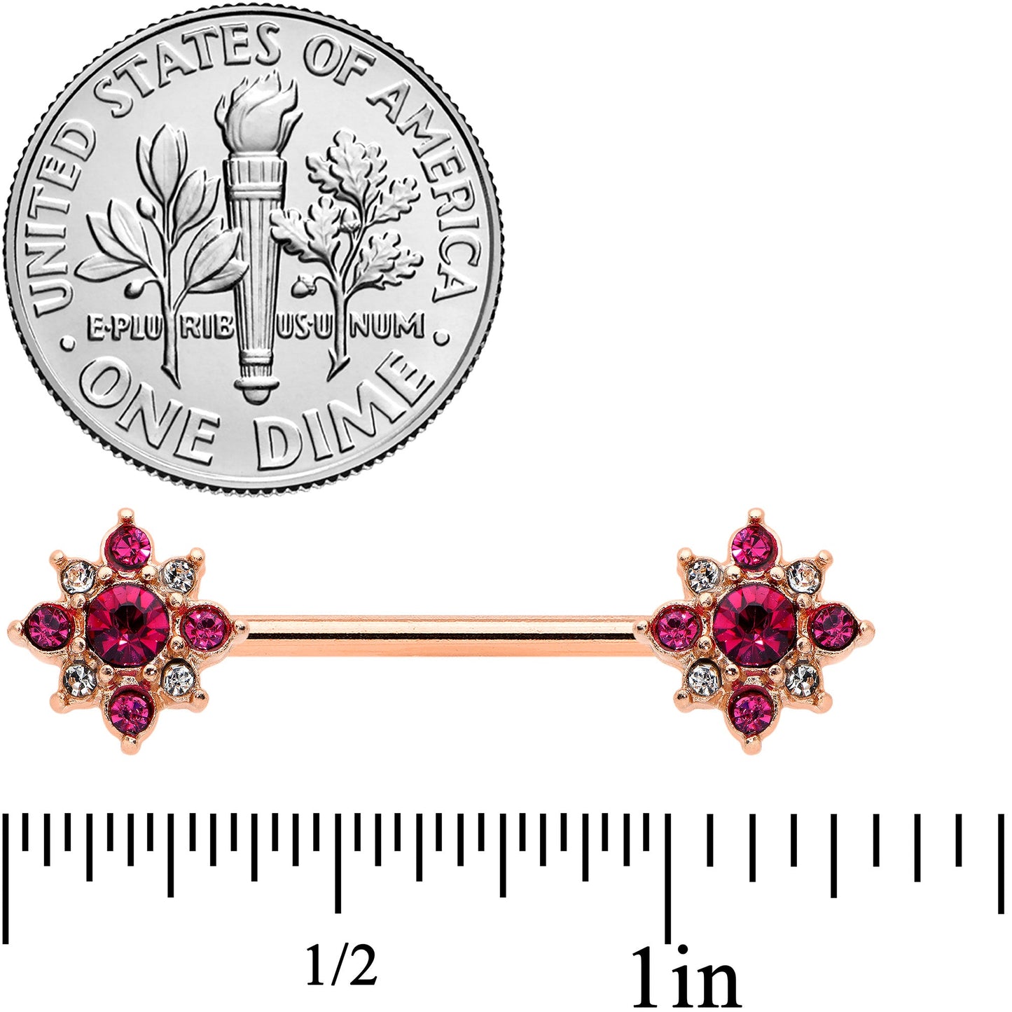 14G Red Gem Rose Gold Tone Rococo Star Barbell Nipple Ring Set