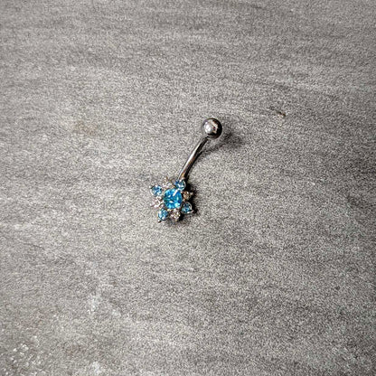Blue Clear Gem Stylish Snowflake Holiday Belly Ring