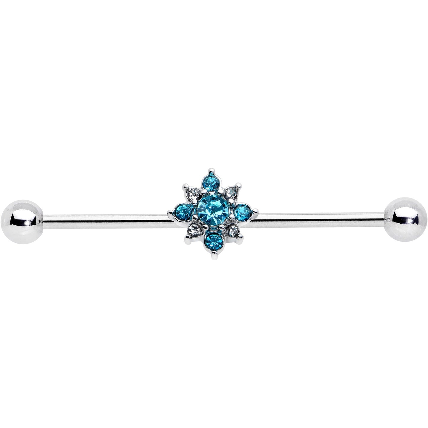 14G Blue Gem Frosty Snowflake Christmas Industrial Barbell 38mm