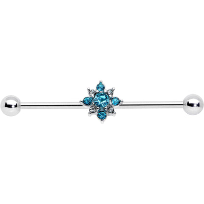 14G Blue Gem Frosty Snowflake Christmas Industrial Barbell 38mm