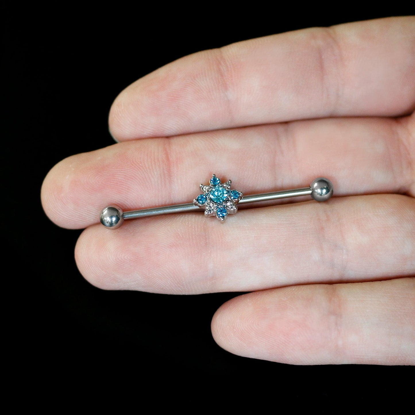 14G Blue Gem Frosty Snowflake Christmas Industrial Barbell 38mm