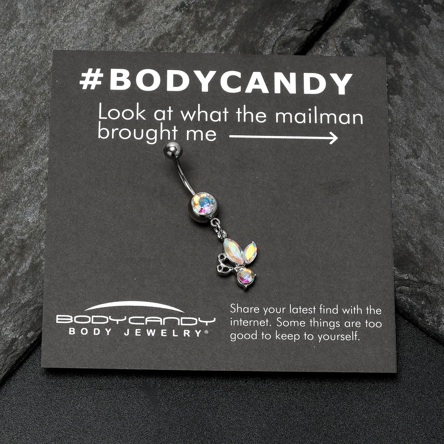 Aurora Gem Fleur de Lis Butterfly Dangle Belly Ring