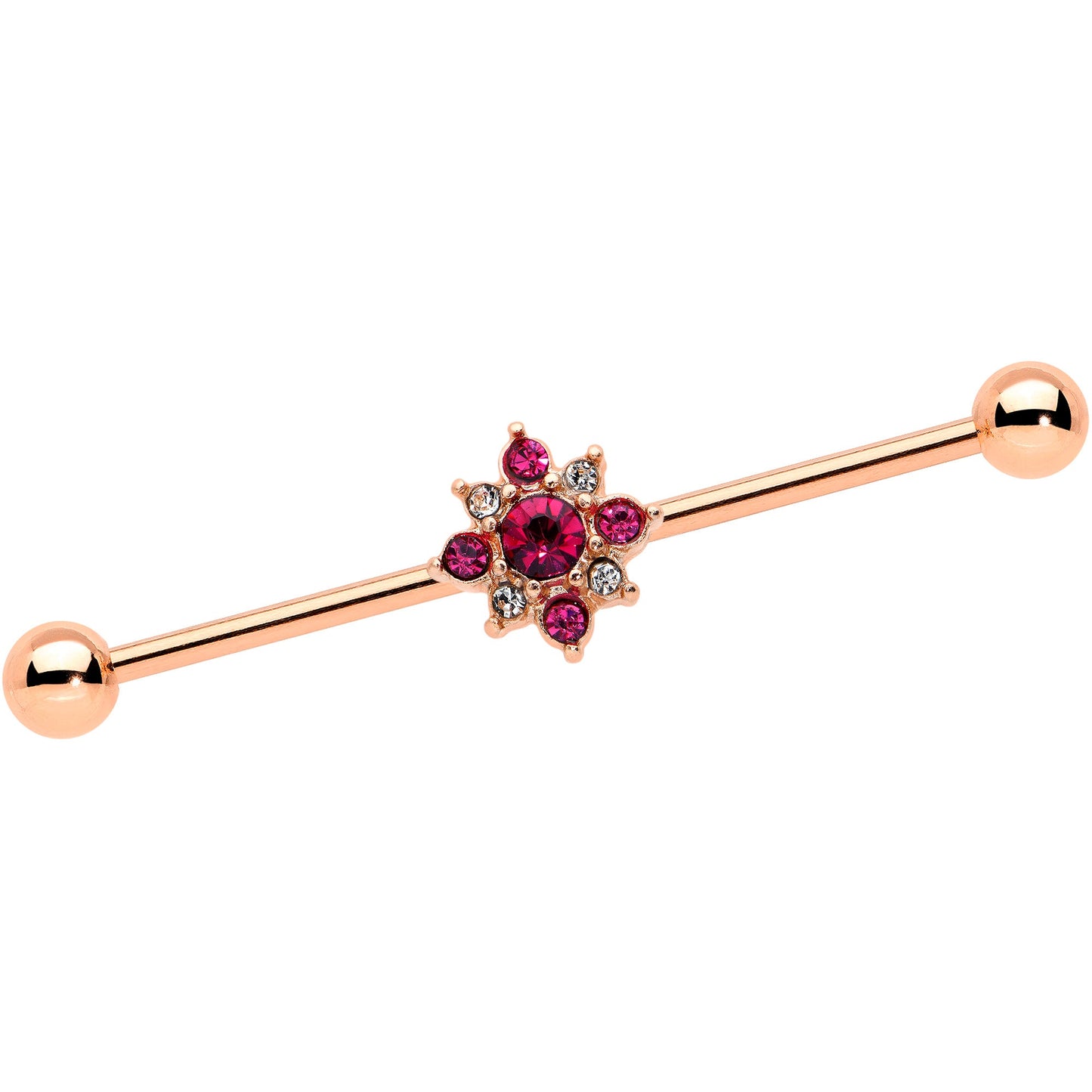 14G Red Gem Rose Gold Tone Rococo Star Industrial Barbell 38mm