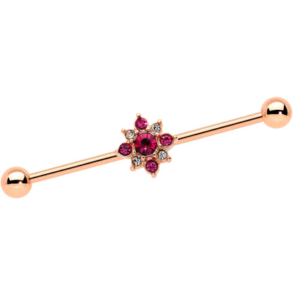 14G Red Gem Rose Gold Tone Rococo Star Industrial Barbell 38mm