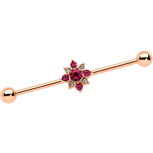 14G Red Gem Rose Gold Tone Rococo Star Industrial Barbell 38mm