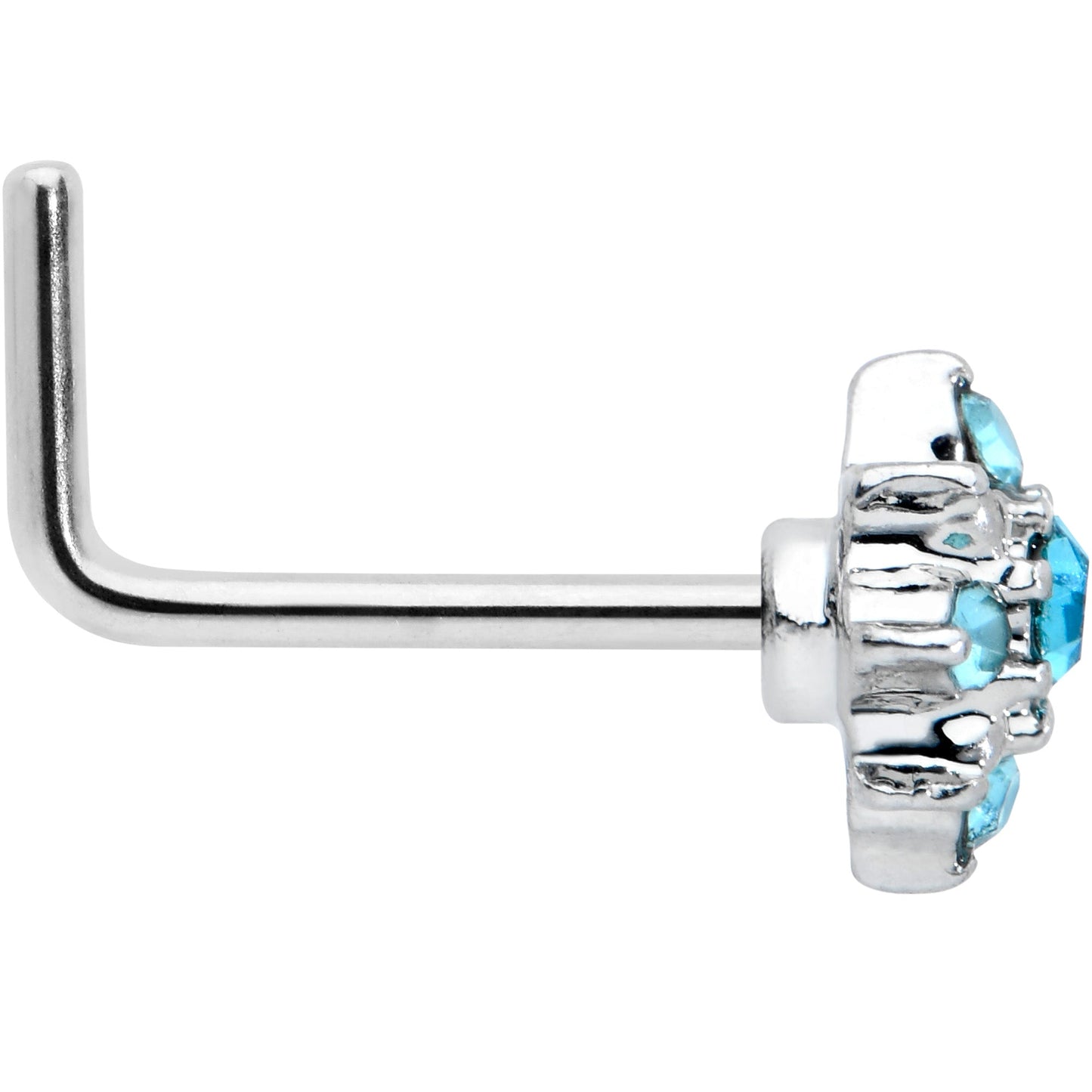 20G 7mm Blue Clear Gem Stylish Snowflake L Shape Nose Ring