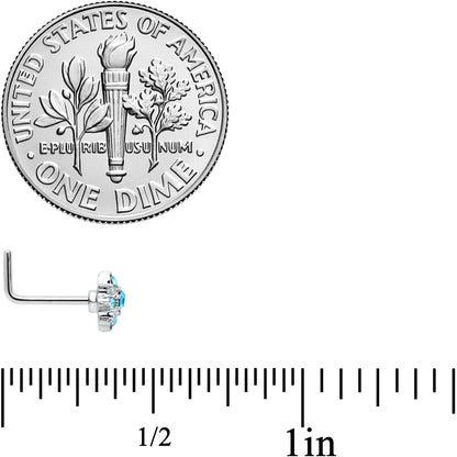 20G 7mm Blue Clear Gem Stylish Snowflake L Shape Nose Ring