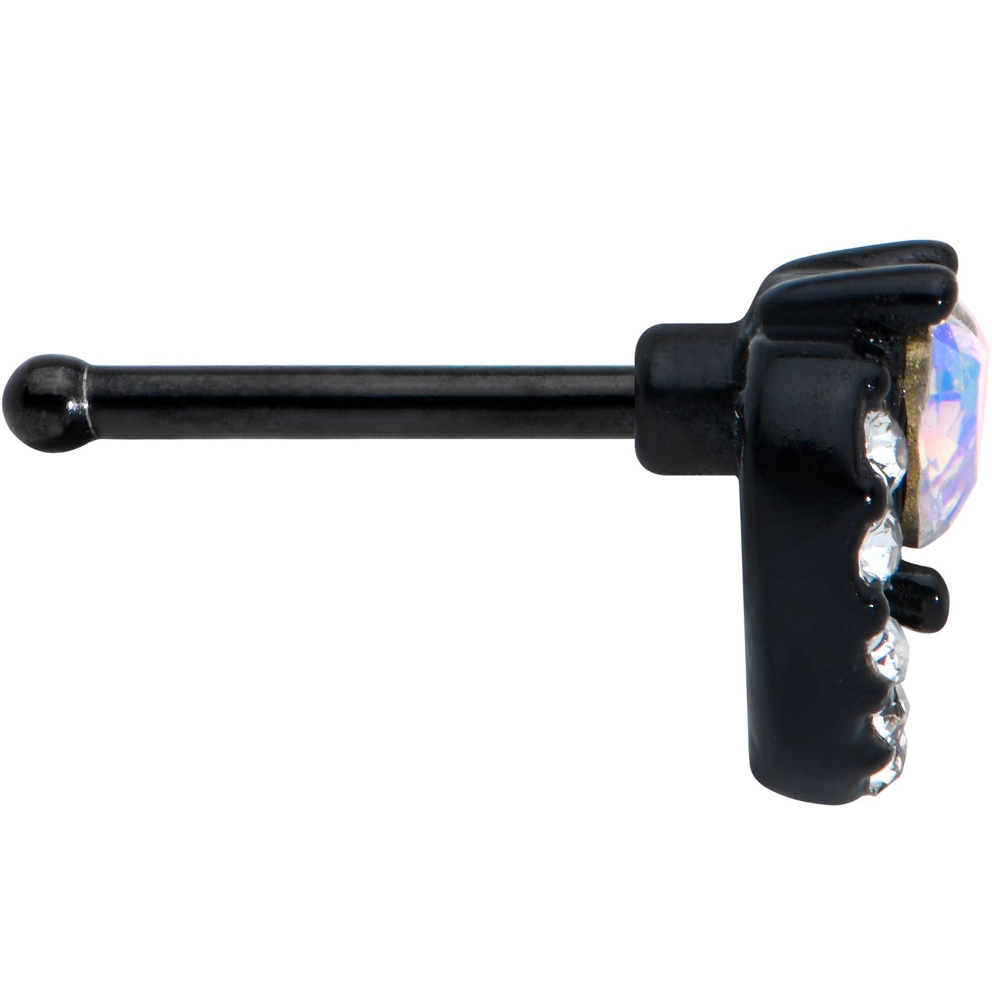 20G 1/4 Clear Aurora Gem Black Heart Valentines Nose Bone