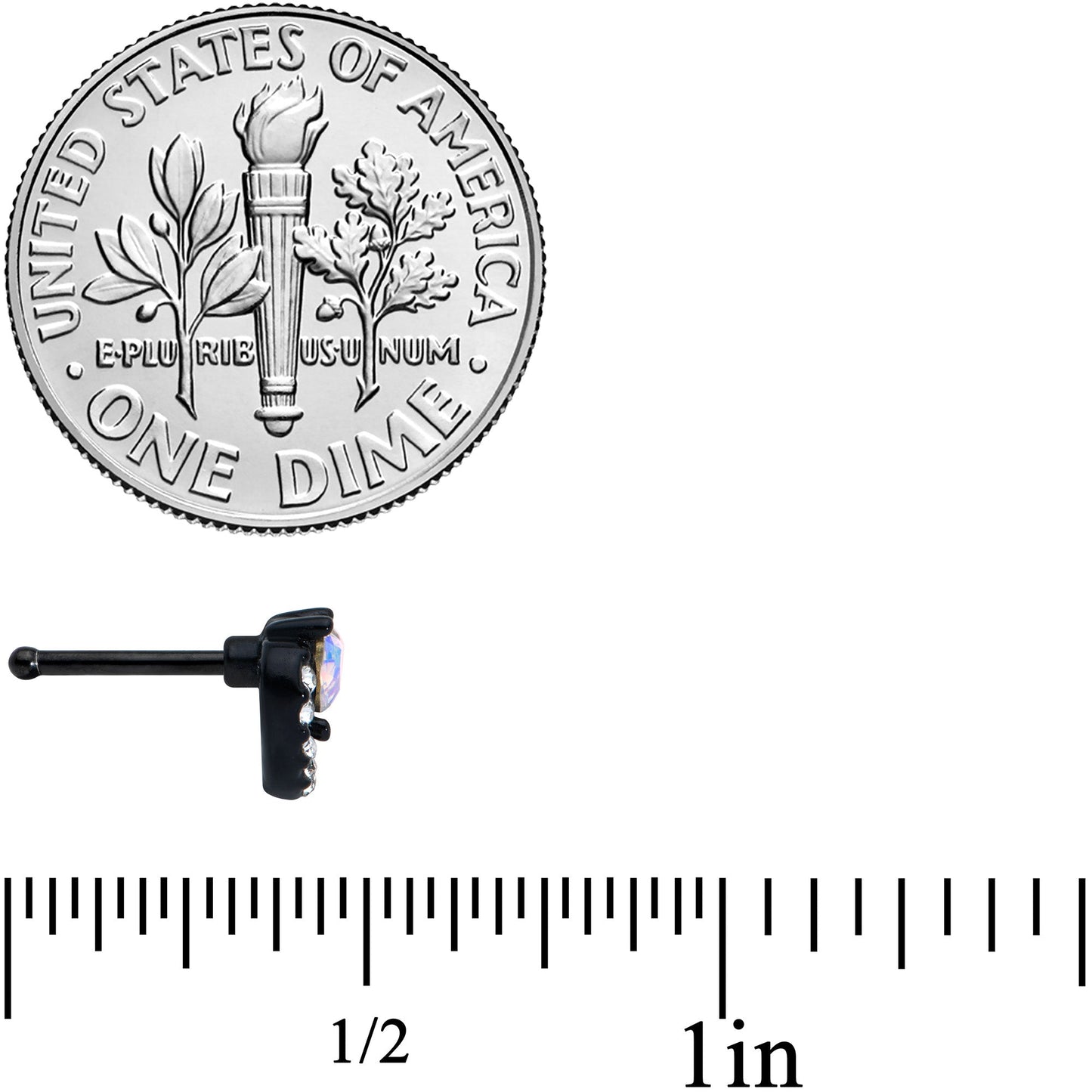 20G 1/4 Clear Aurora Gem Black Heart Valentines Nose Bone