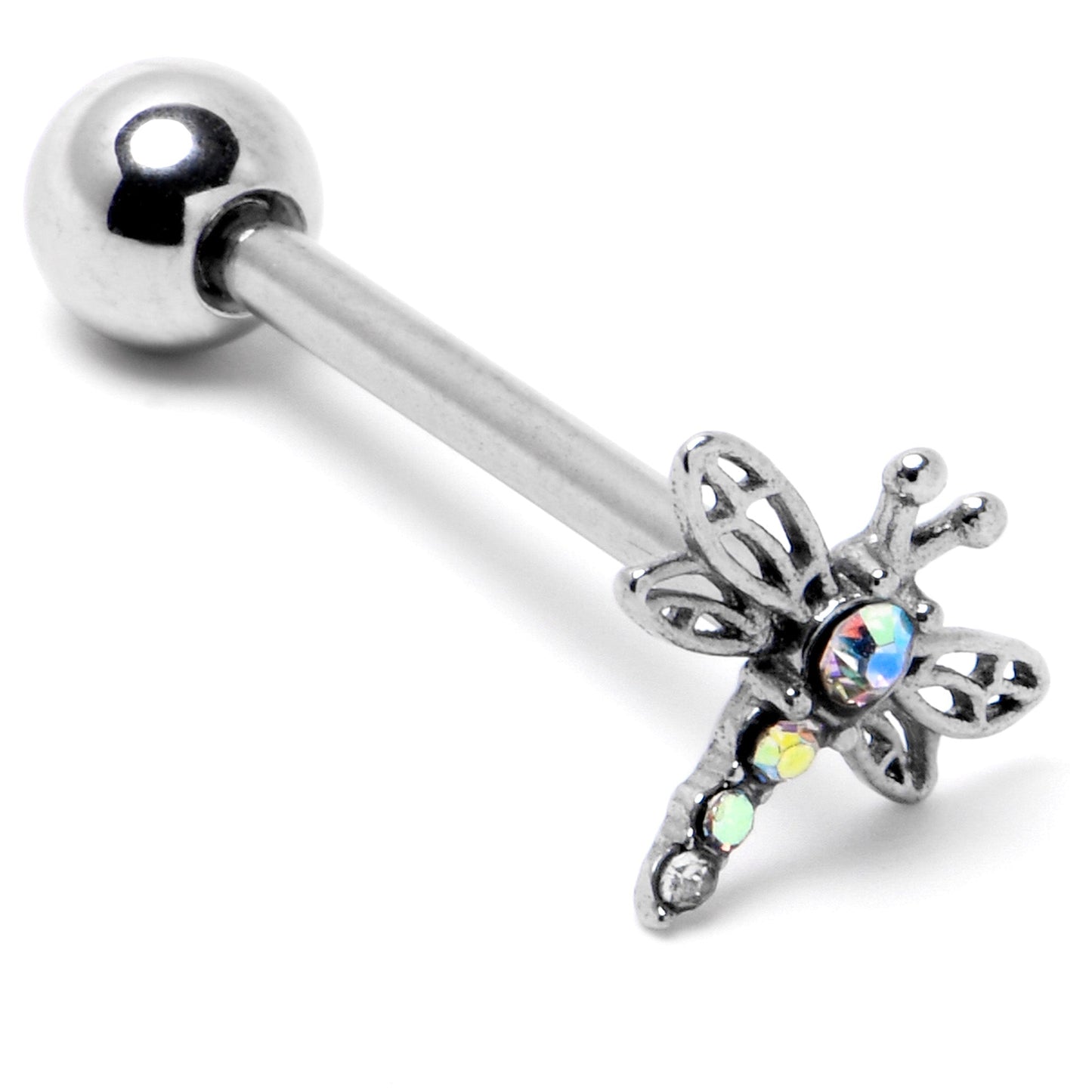 Aurora Gem Ornate Dragonfly Barbell Tongue Ring