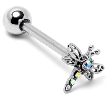 Aurora Gem Ornate Dragonfly Barbell Tongue Ring