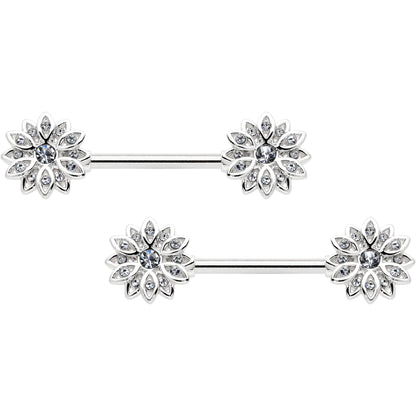 14G 9/16 Clear Gem Rococo Starry Flower Barbell Nipple Ring Set