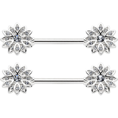 14G 9/16 Clear Gem Rococo Starry Flower Barbell Nipple Ring Set