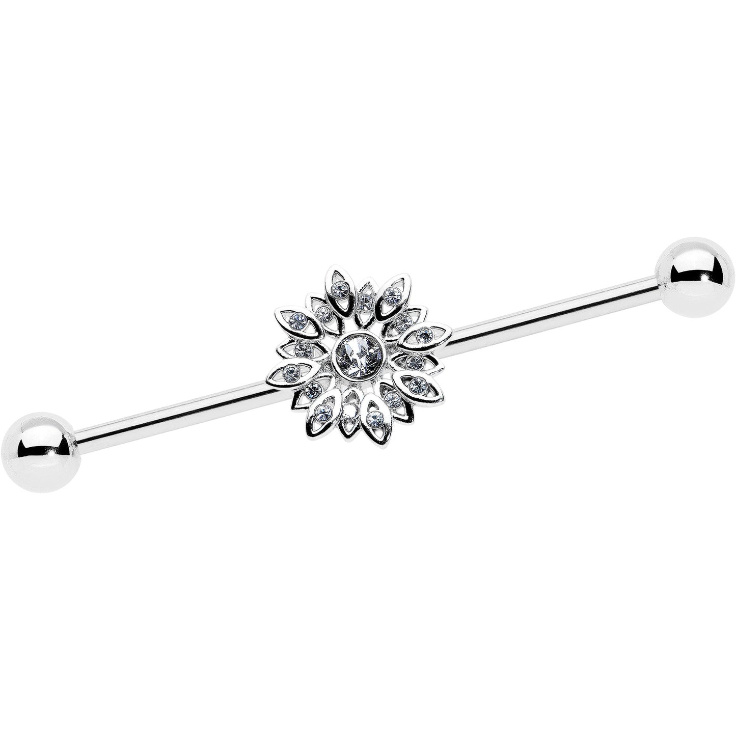 14G Clear Gem Starry Flower Industrial Barbell 38mm
