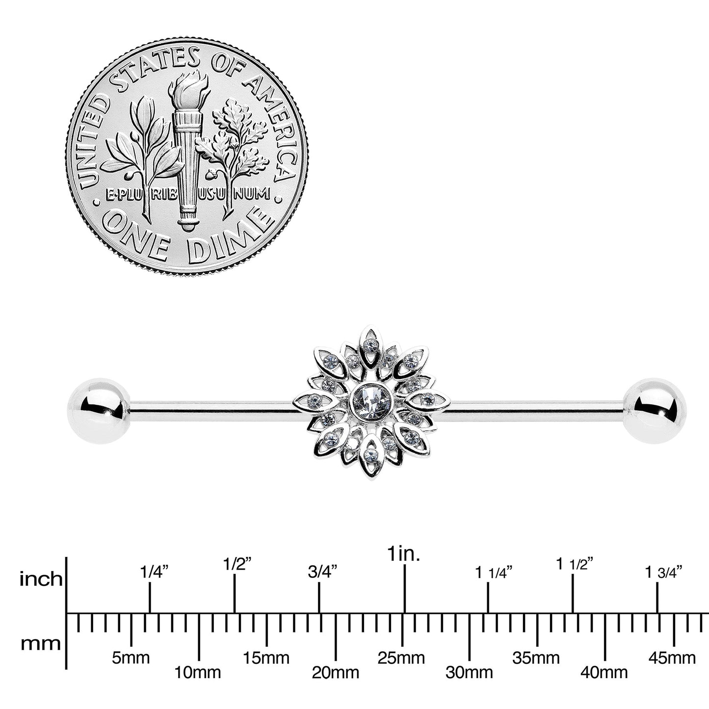 14G Clear Gem Starry Flower Industrial Barbell 38mm