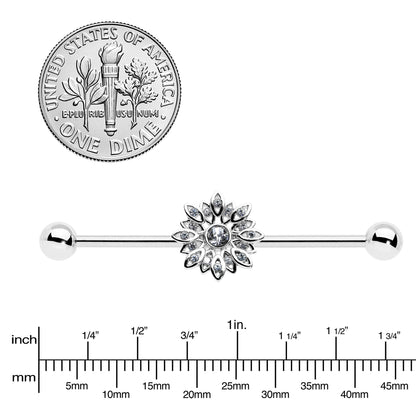 14G Clear Gem Starry Flower Industrial Barbell 38mm