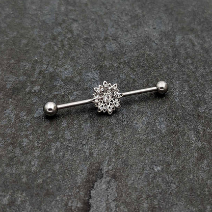 14G Clear Gem Starry Flower Industrial Barbell 38mm