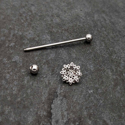 14G Clear Gem Starry Flower Industrial Barbell 38mm