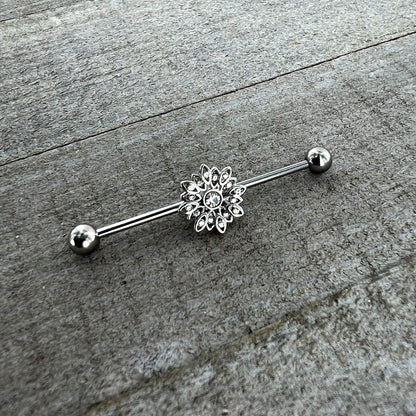 14G Clear Gem Starry Flower Industrial Barbell 38mm