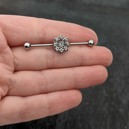 14G Clear Gem Starry Flower Industrial Barbell 38mm