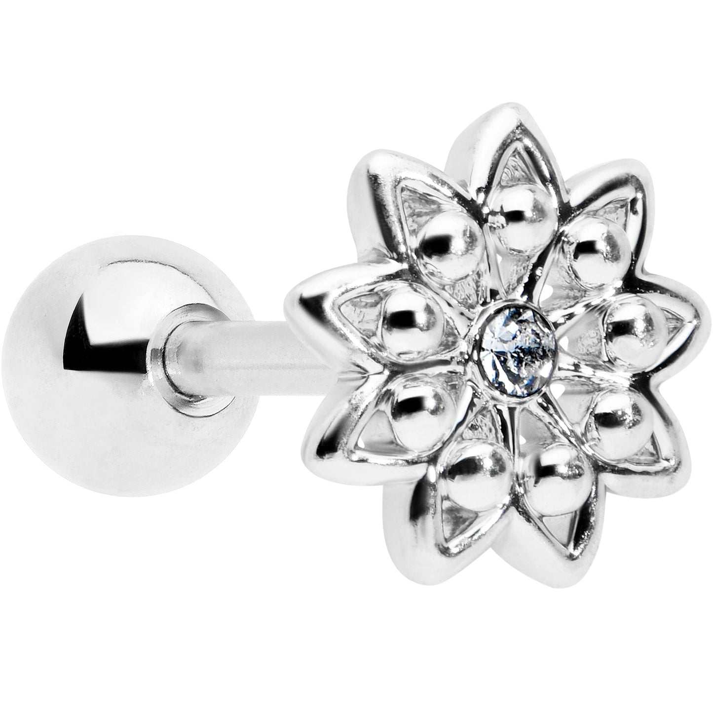 16G 1/4 Clear Gem Starry Flower Cartilage Tragus Earring