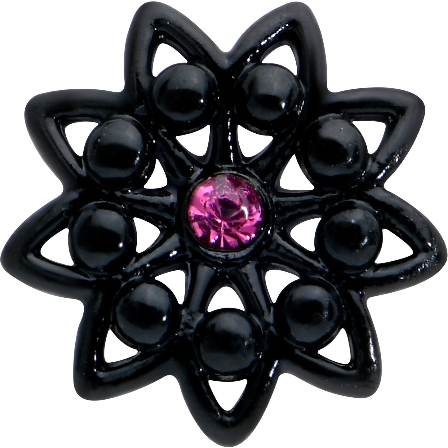16G 1/4 Pink Gem Black Midnight Flower Cartilage Tragus Earring