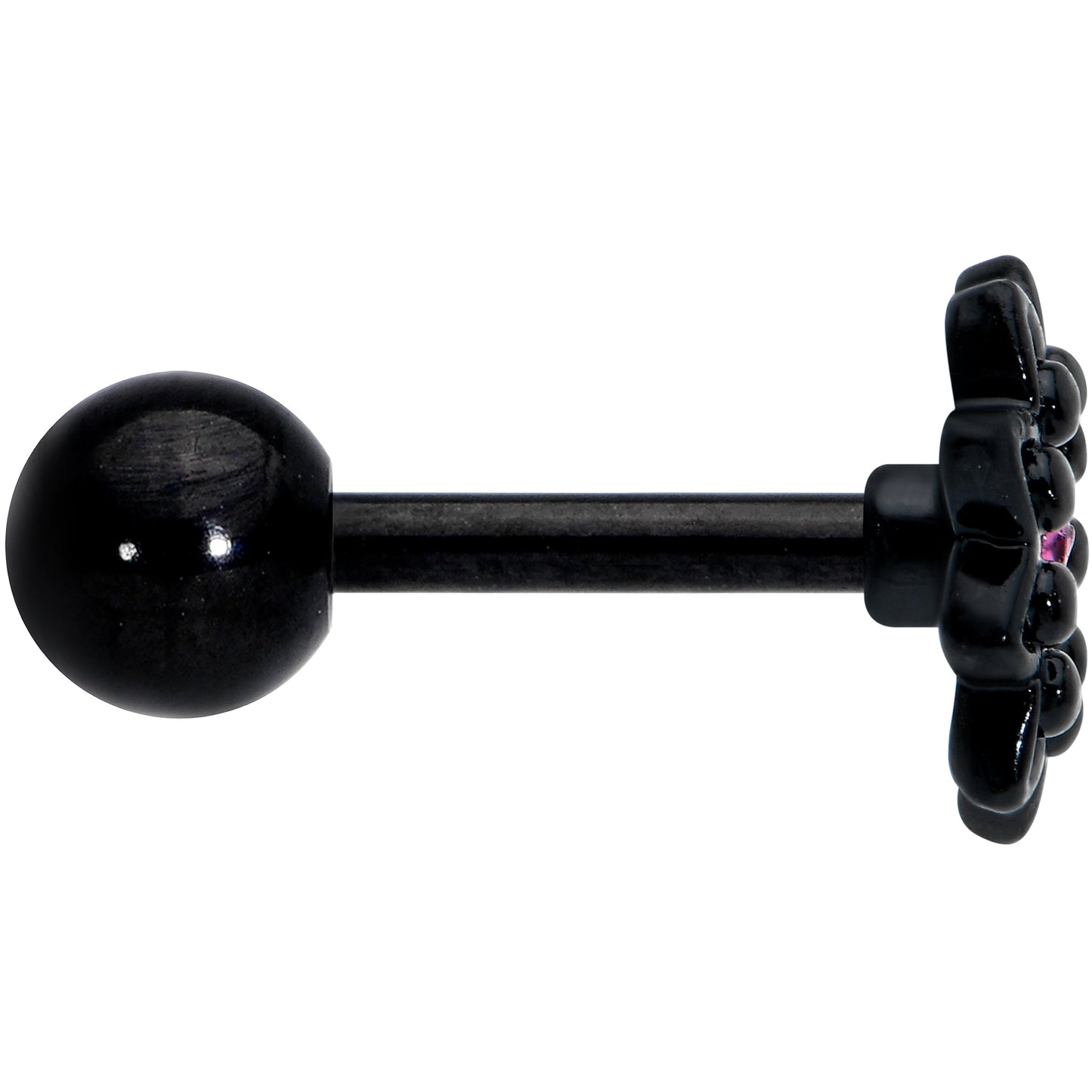 16G 1/4 Pink Gem Black Midnight Flower Cartilage Tragus Earring