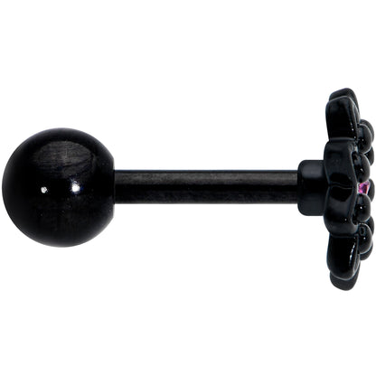16G 1/4 Pink Gem Black Midnight Flower Cartilage Tragus Earring
