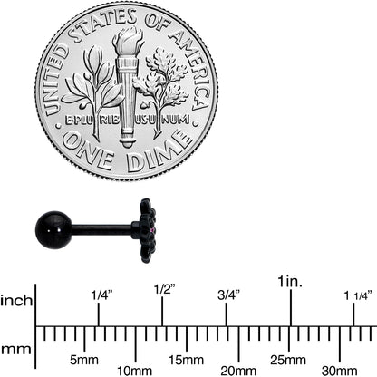 16G 1/4 Pink Gem Black Midnight Flower Cartilage Tragus Earring