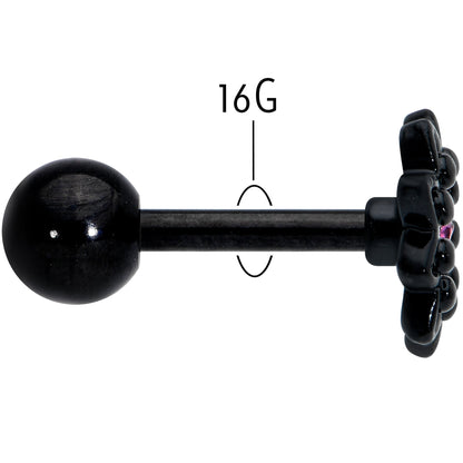 16G 1/4 Pink Gem Black Midnight Flower Cartilage Tragus Earring