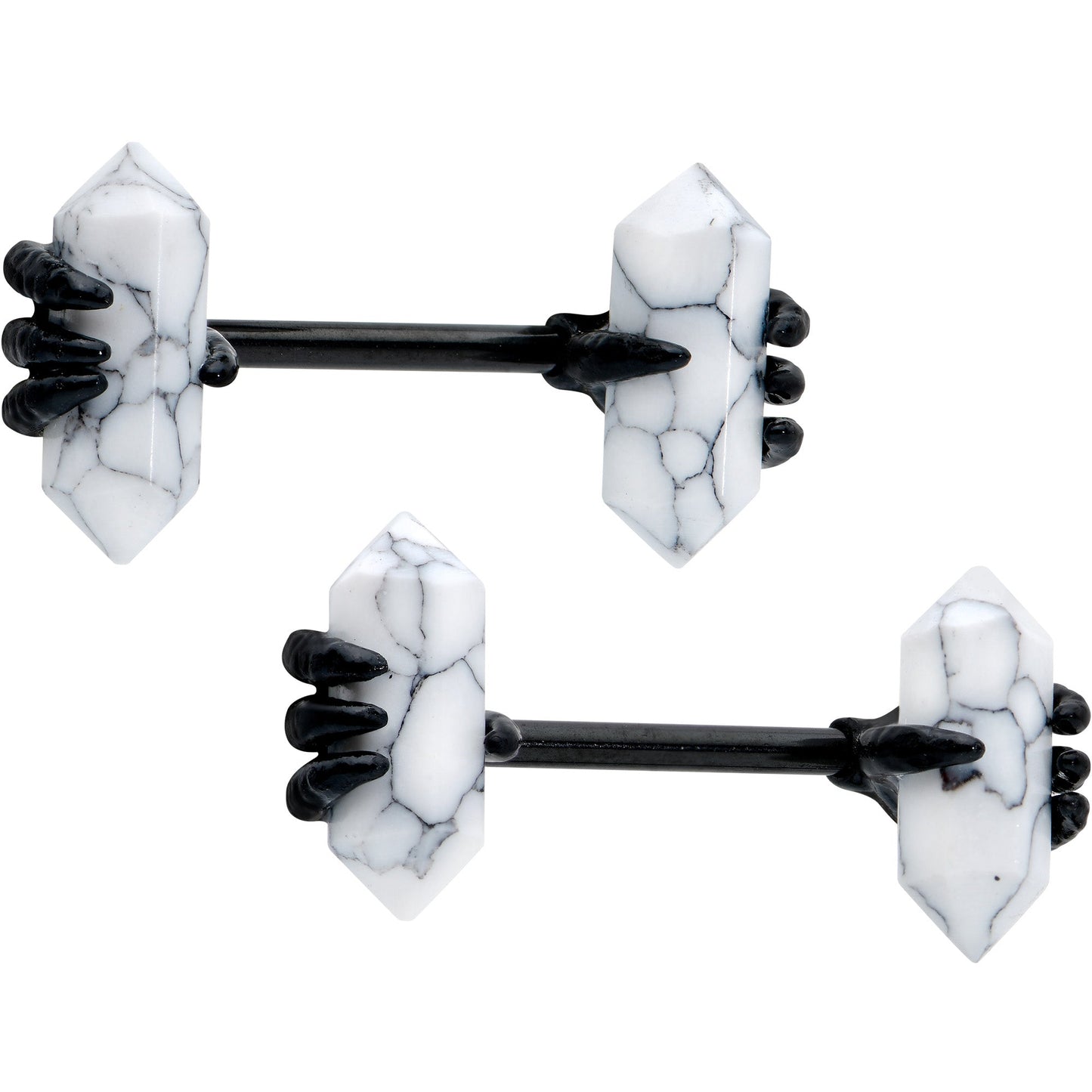 14G 9/16 White Howlite Black Claw Barbell Nipple Ring Set