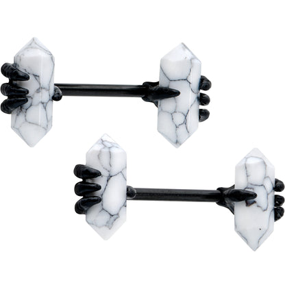 14G 9/16 White Howlite Black Claw Barbell Nipple Ring Set