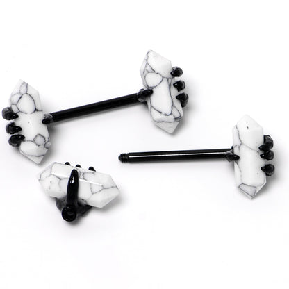 14G 9/16 White Howlite Black Claw Barbell Nipple Ring Set