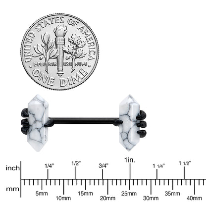 14G 9/16 White Howlite Black Claw Barbell Nipple Ring Set