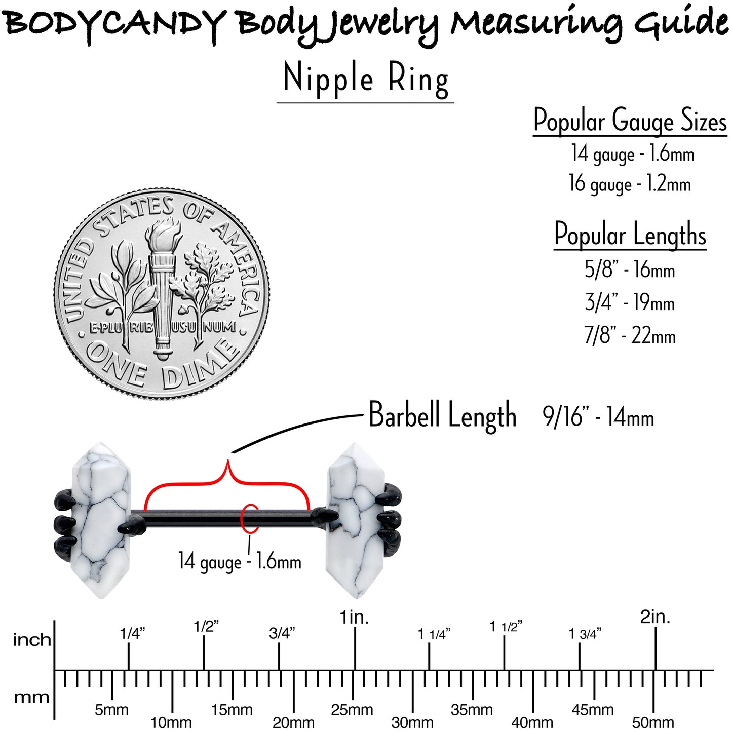 14G 9/16 White Howlite Black Claw Barbell Nipple Ring Set