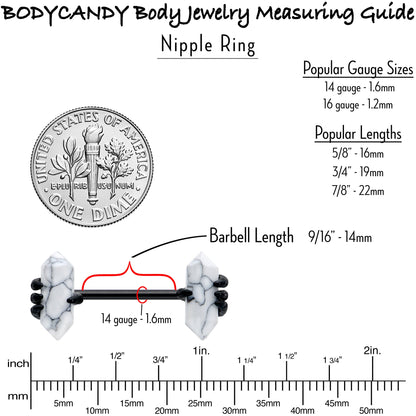 14G 9/16 White Howlite Black Claw Barbell Nipple Ring Set