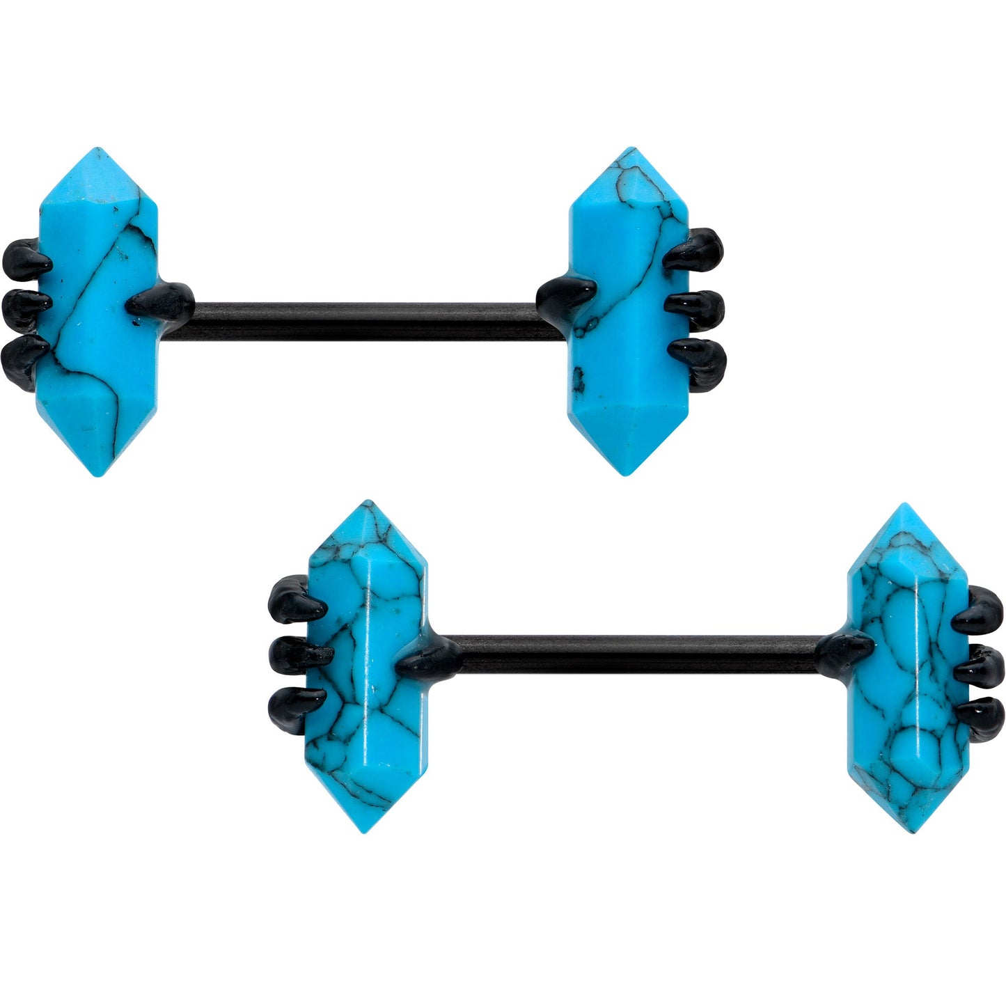 14G 9/16 Blue Turquoise Black Claw Barbell Nipple Ring Set