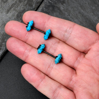 14G 9/16 Blue Turquoise Black Claw Barbell Nipple Ring Set