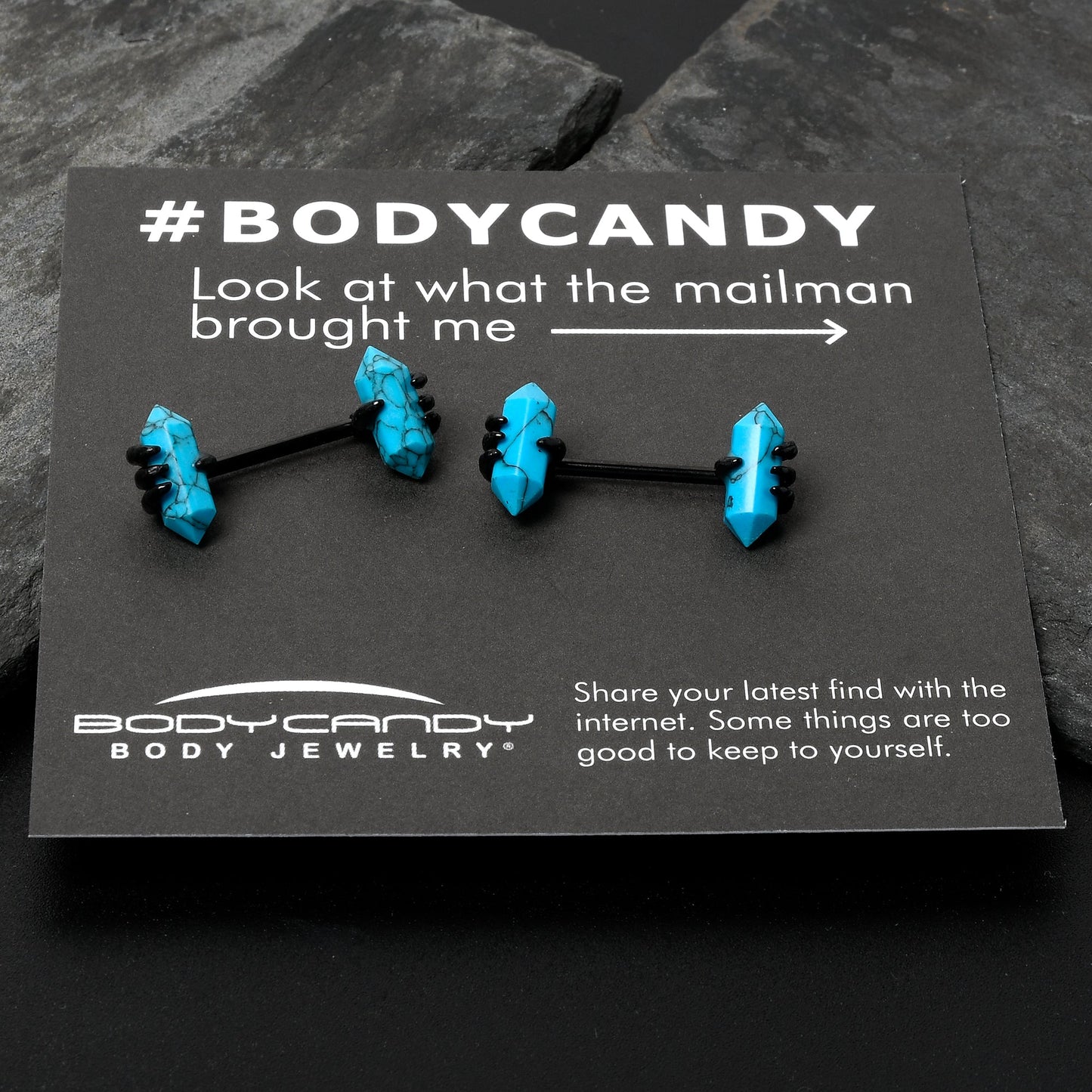 14G 9/16 Blue Turquoise Black Claw Barbell Nipple Ring Set