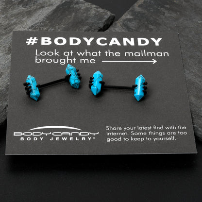 14G 9/16 Blue Turquoise Black Claw Barbell Nipple Ring Set