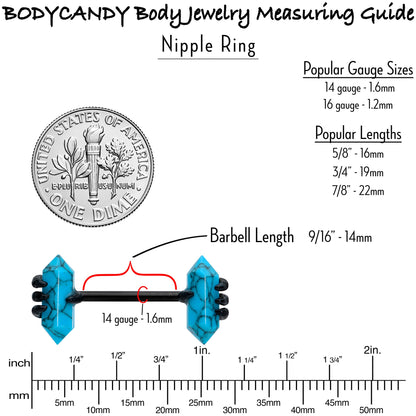 14G 9/16 Blue Turquoise Black Claw Barbell Nipple Ring Set