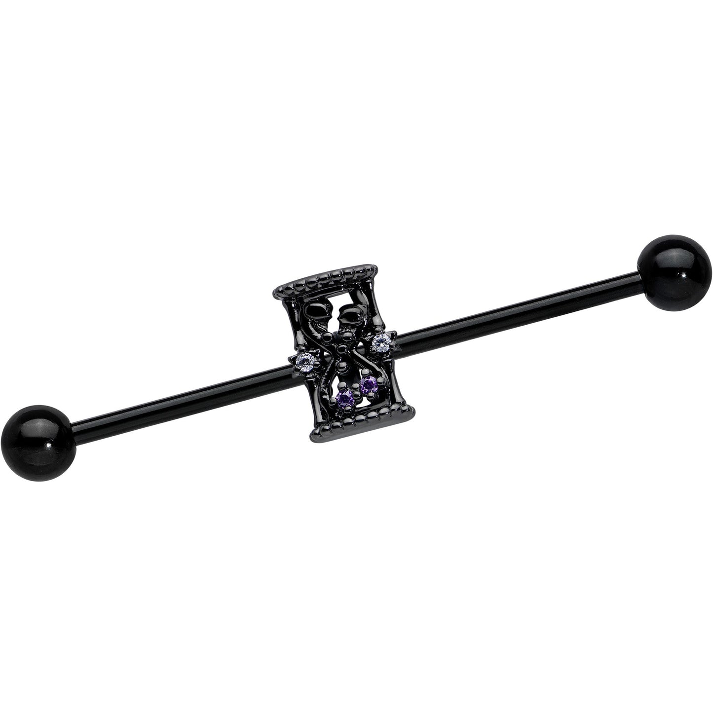 14G Purple Gem Black Gothic Hourglass Industrial Barbell 38mm