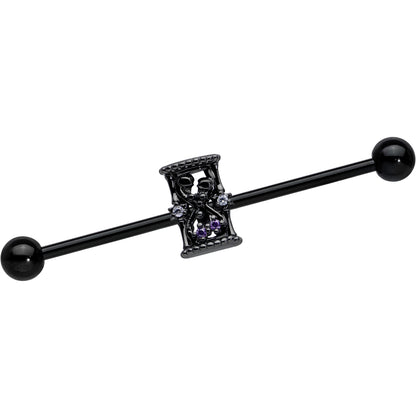 14G Purple Gem Black Gothic Hourglass Industrial Barbell 38mm