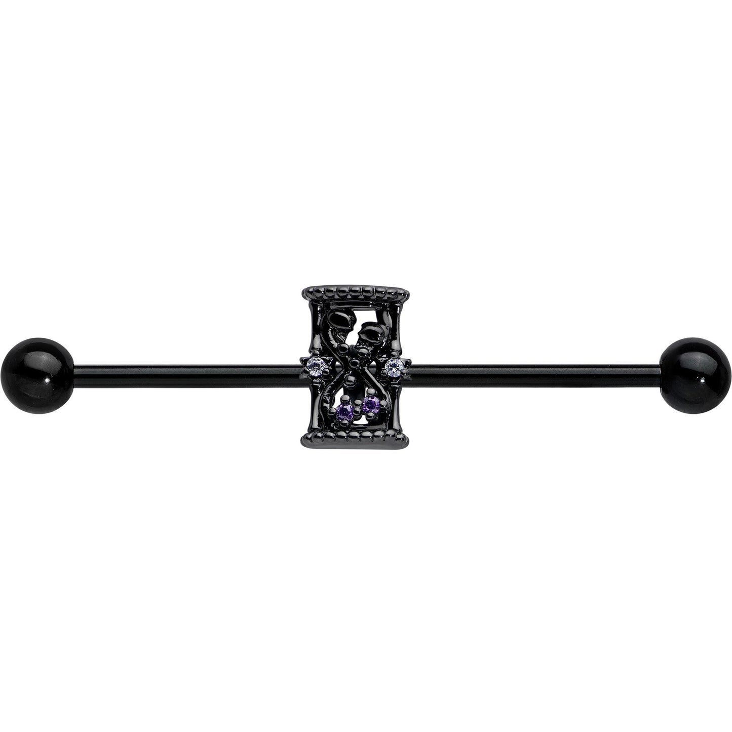 14G Purple Gem Black Gothic Hourglass Industrial Barbell 38mm