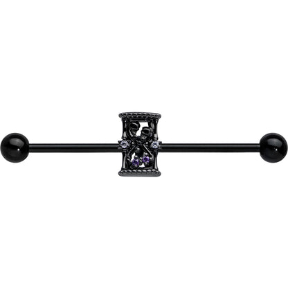 14G Purple Gem Black Gothic Hourglass Industrial Barbell 38mm