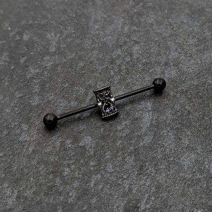 14G Purple Gem Black Gothic Hourglass Industrial Barbell 38mm